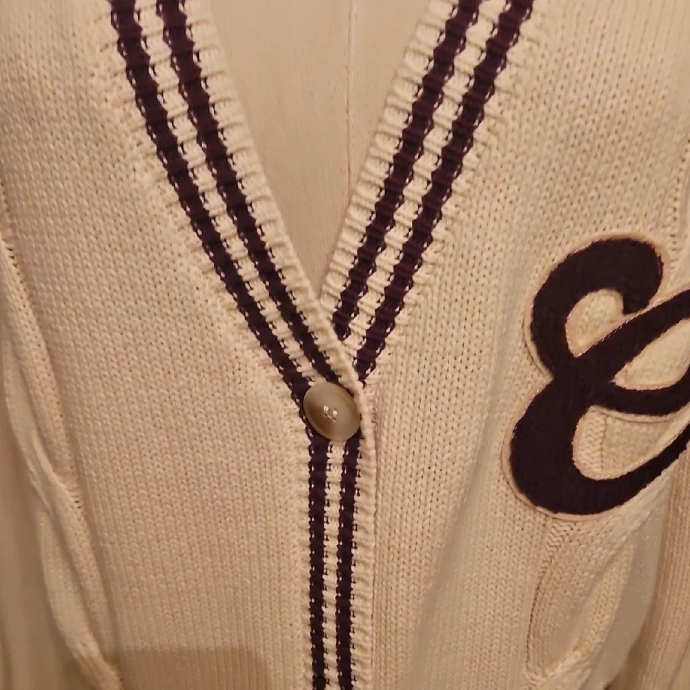 Forever 21 Cream Cardigan with Burgandy Applique and Trim - Picture 5 of 8